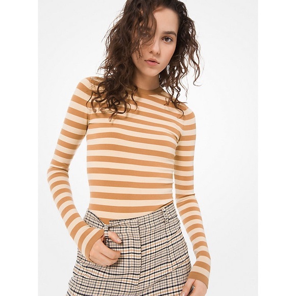 Michael Kors Collection Tops - Michael Kors Collection Striped Stretch-Italian Viscose Bodysuit, Size XS